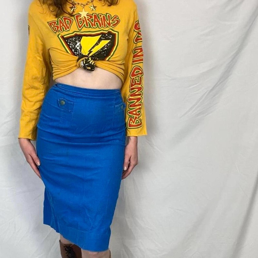Vintage Blue Corduroy Pencil Skirt